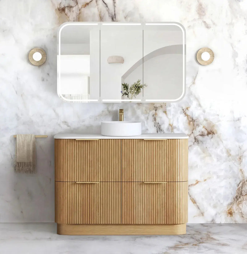 Havana Fluted Woodland Oak Floorstanding Curve Vanity (600/750/900/1200/1500MM) otti