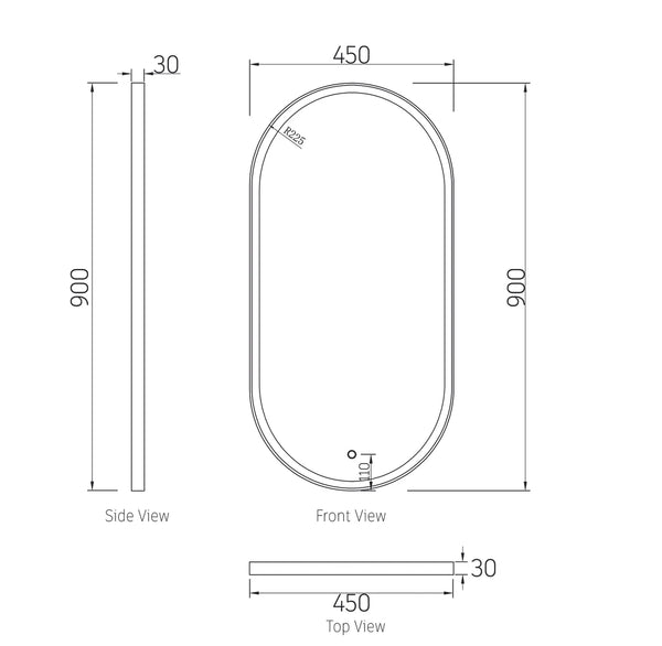 METAL FRAMED LED MIRROR GOLD 900X450 * ANTI-FOG