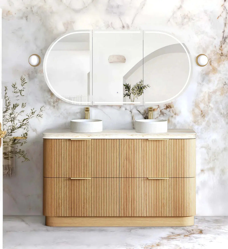 Havana Fluted Woodland Oak Floorstanding Curve Vanity (600/750/900/1200/1500MM) otti
