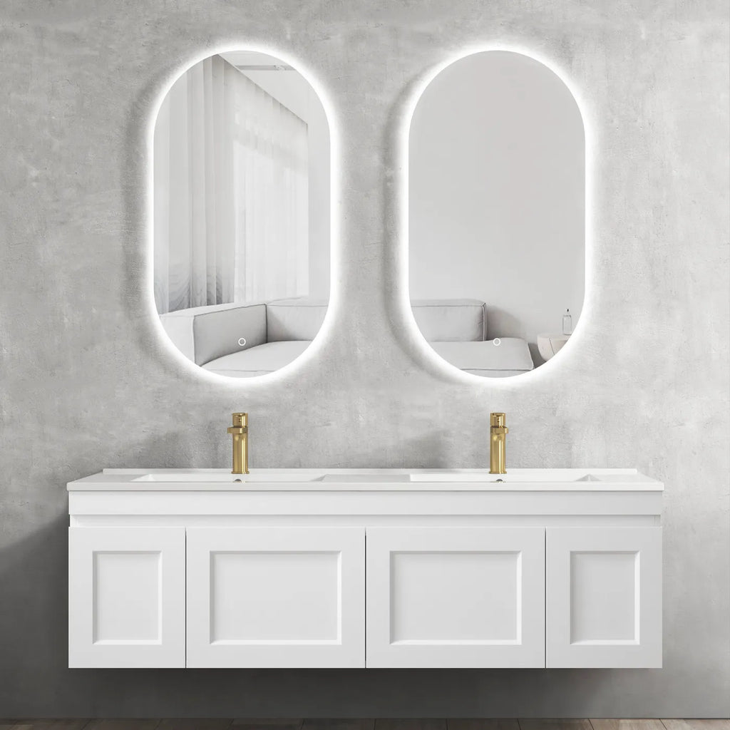 SATIN WHITE HAMPTON MARK II 1500MM DOUBLE BOWL WALL HUNG VANITY