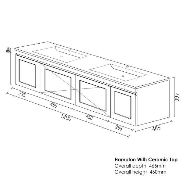 SATIN WHITE HAMPTON MARK II 1500MM DOUBLE BOWL WALL HUNG VANITY