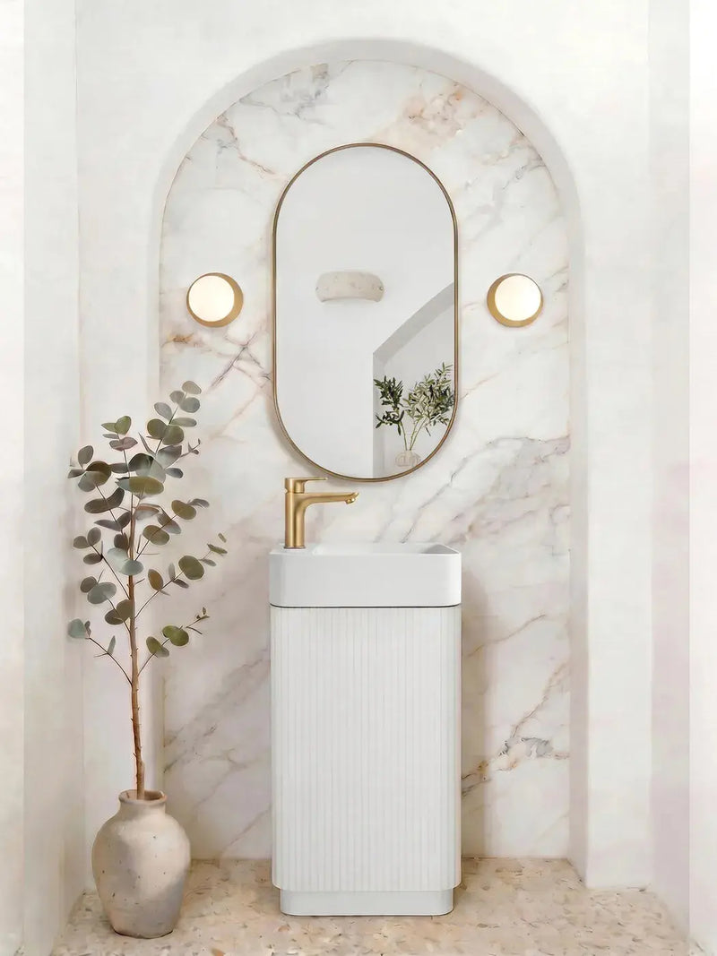 Maxi Space Saver Matte White Curved Floor Standing Vanity otti