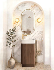 Maxi Space Saver Sable Walnut Curved Floor Standing Vanity otti