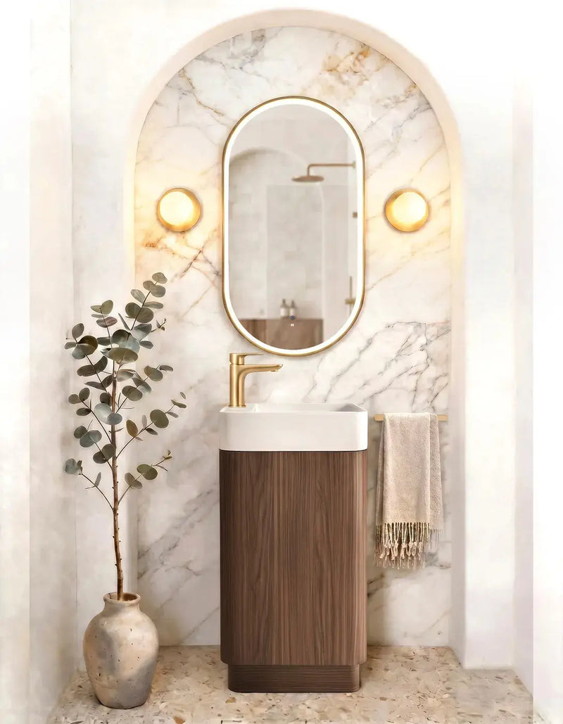 Maxi Space Saver Sable Walnut Curved Floor Standing Vanity otti