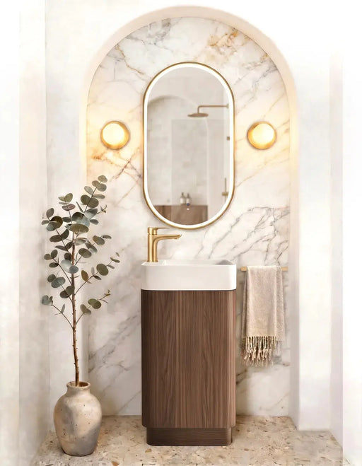 Maxi Space Saver Sable Walnut Curved Floor Standing Vanity otti