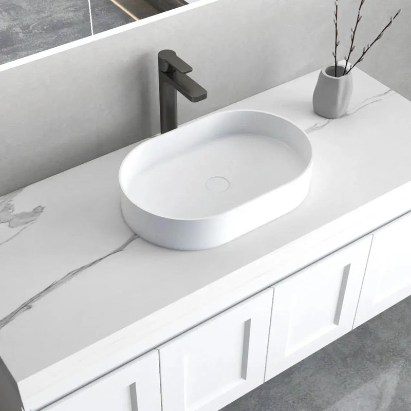 MATTE WHITE NOOSA SOLID SURFACE BASIN 585 X 385 X 110 MM (NO OVERFLOW) FIL Kitchen Bathroom