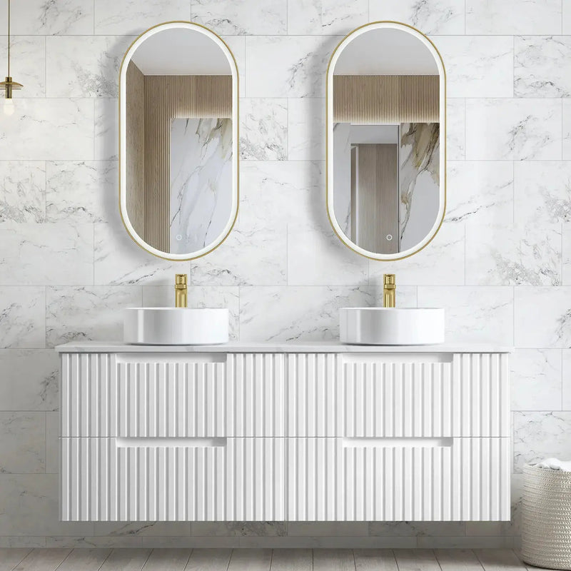 SATIN WHITE NOOSA 1500MM WALL HUNG DOUBLE BASIN VANITY FIL Kitchen Bathroom