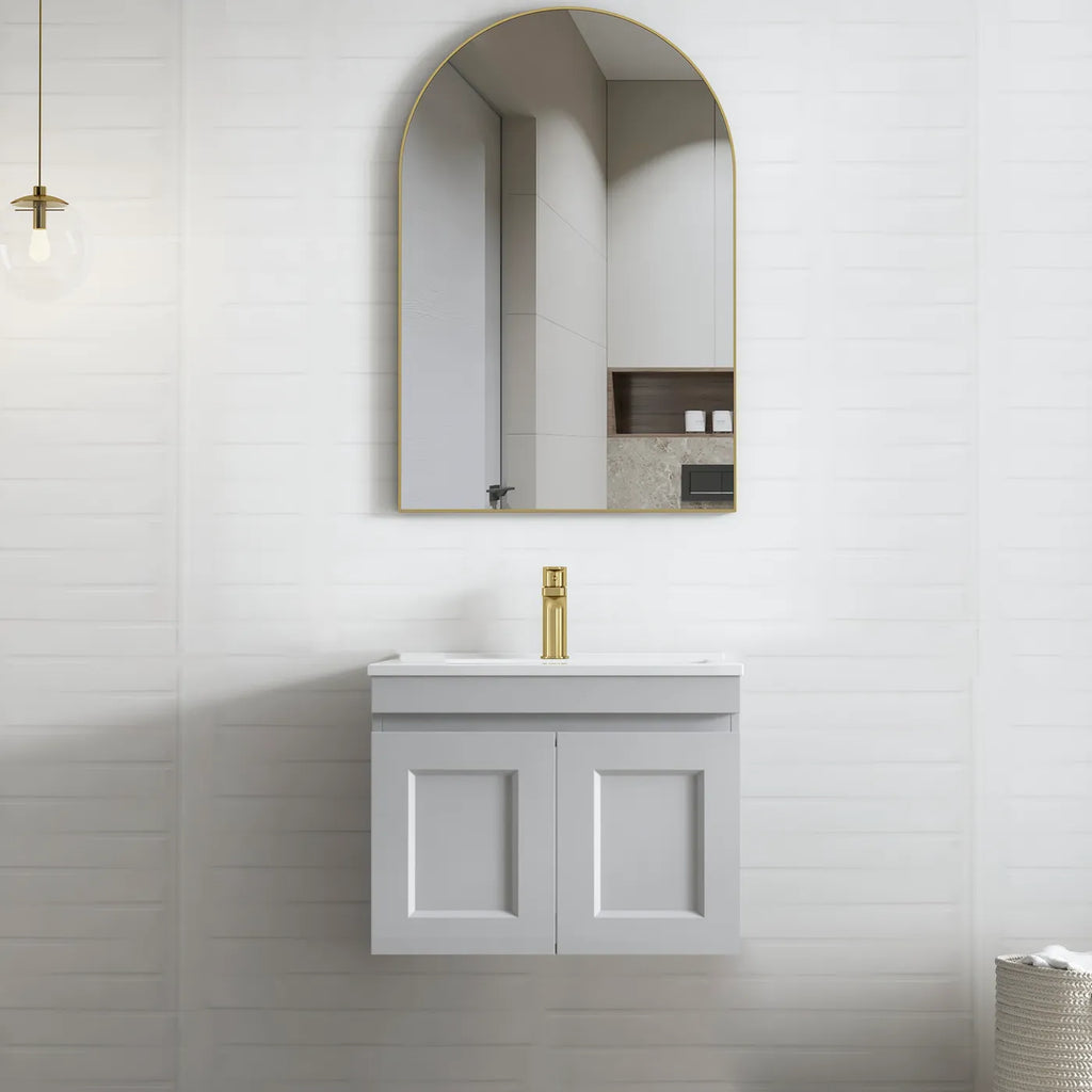 SATIN LIGHT GREY HAMPTON MARK II 600MM WALL HUNG VANITY