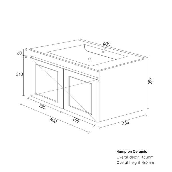 SATIN LIGHT GREY HAMPTON MARK II 600MM WALL HUNG VANITY