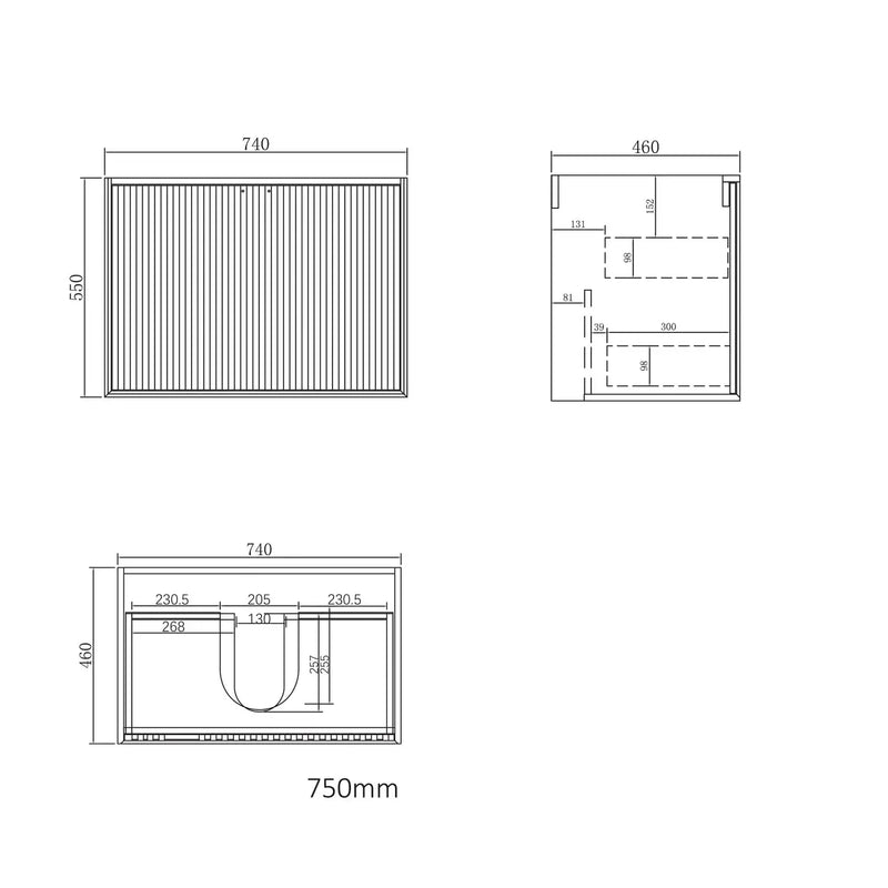 MATTE BLACK MARLO 750MM WALL HUNG VANITY FIL Kitchen Bathroom