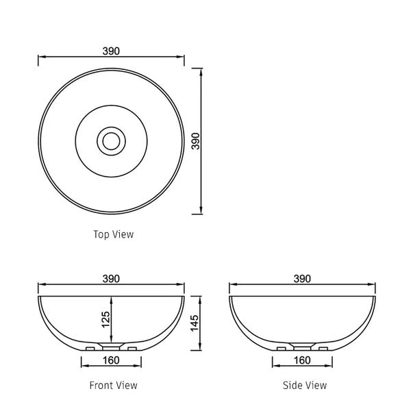 MATTE WHITE SOLID SURFACE BASIN 390X390X145