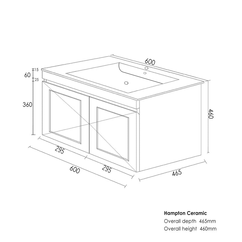 SATIN BLACK HAMPTON MARK II 600MM WALL HUNG VANITY FIL Kitchen Bathroom