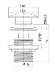 POP UP WASTE OF 32MM WITH OVERFLOW CHROME/BLACK FIL Kitchen Bathroom