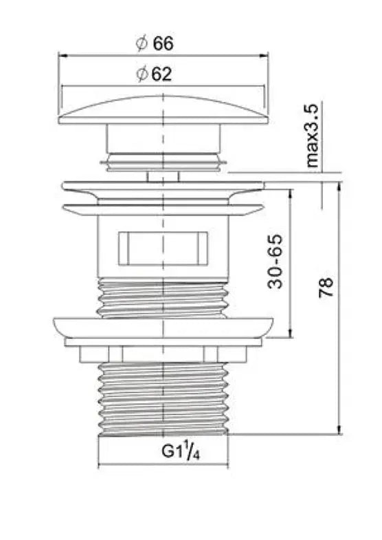 POP UP WASTE OF 32MM WITH OVERFLOW CHROME/BLACK FIL Kitchen Bathroom