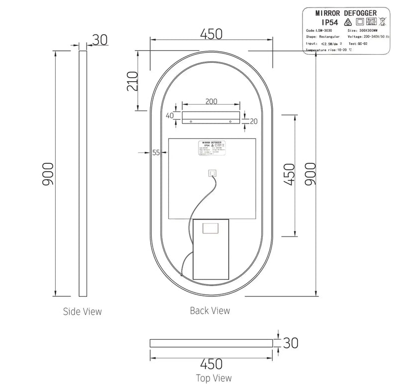 NOOSA LED OVAL MIRROR 900X450M FIL Kitchen Bathroom