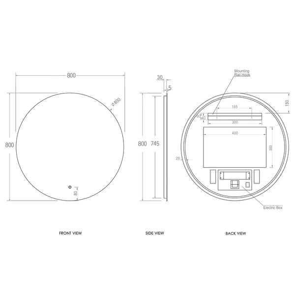 BONDI LED FRAMELESS MIRROR 800