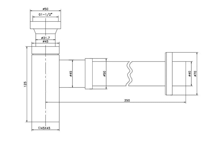 BOTTLE TRAP SQUARE  32/40MM WASTE, 40MM CONNECTION CHROME AND COLOURS FIL Kitchen Bathroom