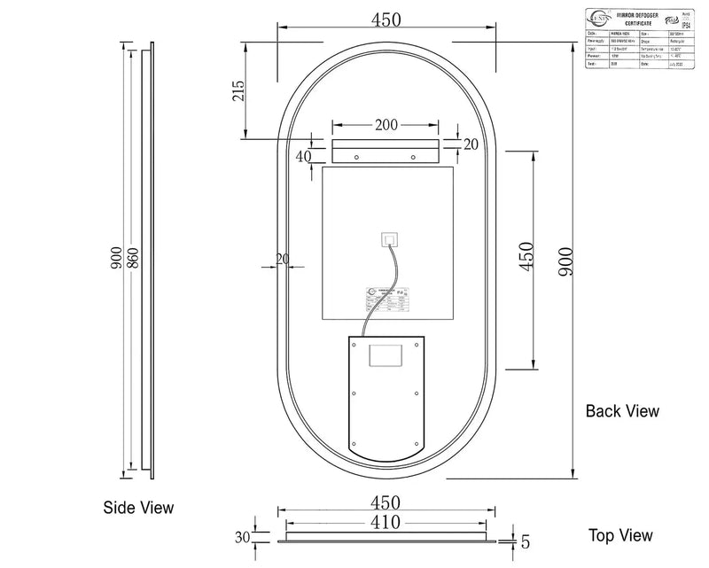 NOOSA LED OVAL MIRROR 900X450M FIL Kitchen Bathroom