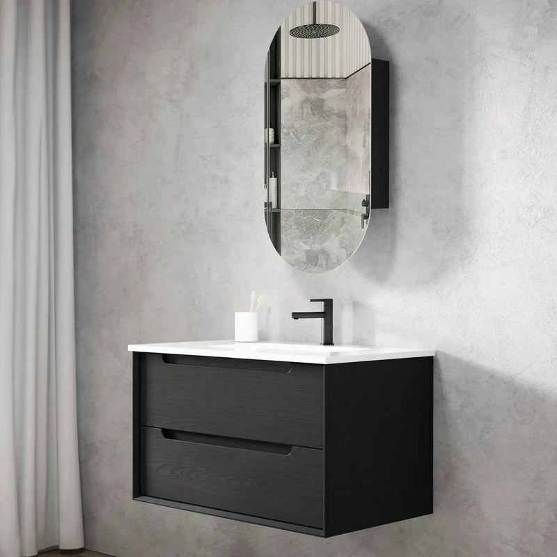 BLACK OAK BYRON 900MM WALL HUNG VANITY FIL Kitchen Bathroom
