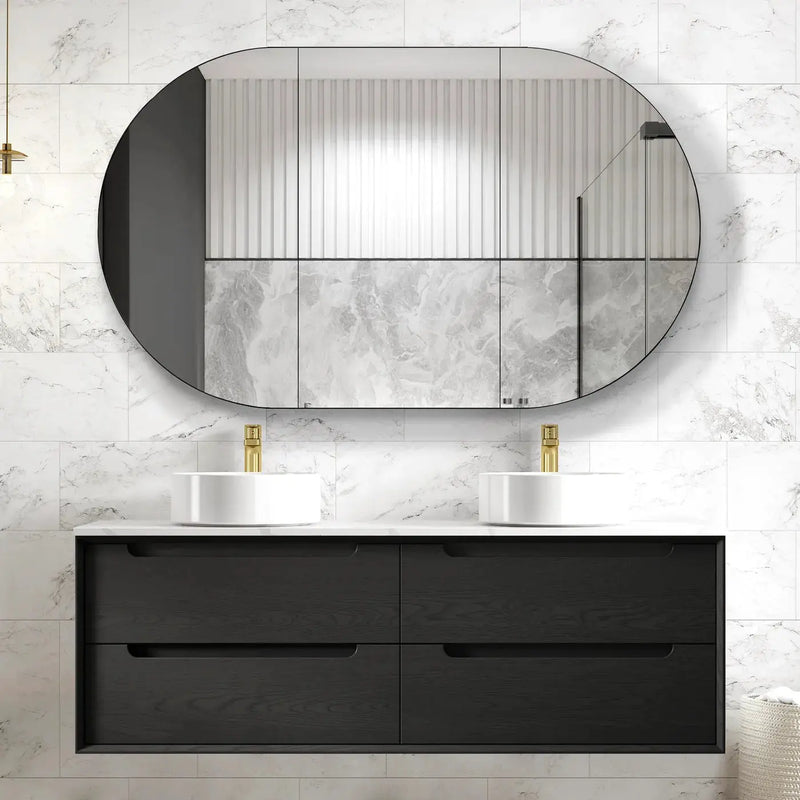 BLACK OAK BYRON 1500MM DOUBLE BASIN WALL HUNG VANITY FIL Kitchen Bathroom