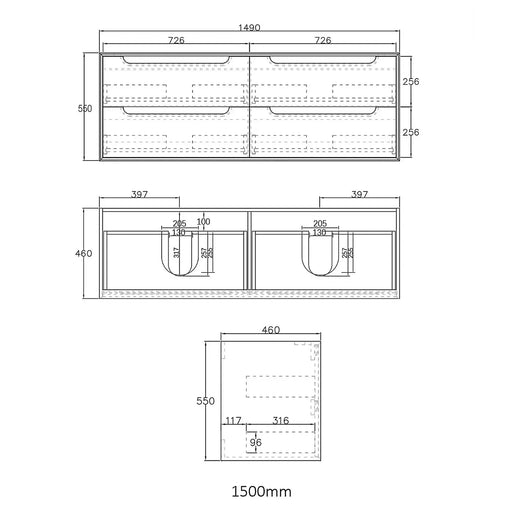 BLACK OAK BYRON 1500MM DOUBLE BASIN WALL HUNG VANITY FIL Kitchen Bathroom