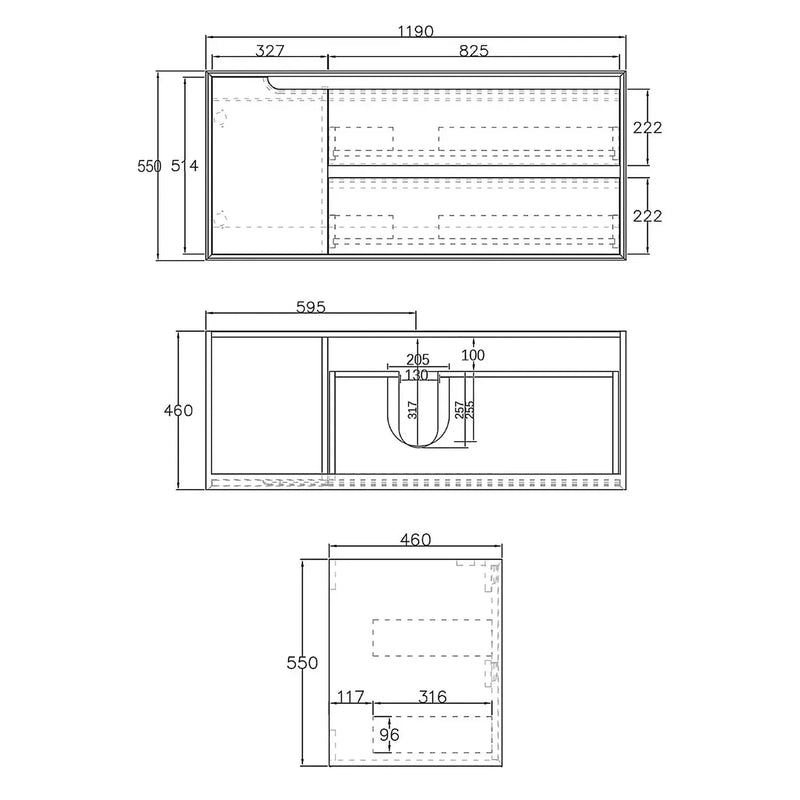 BLACK OAK BYRON 1200MM WALL HUNG VANITY FIL Kitchen Bathroom