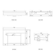 MOONLIGHT 750X460X80MM SOLID SURFACE TOP WALL HUNG BASIN FIL Kitchen Bathroom