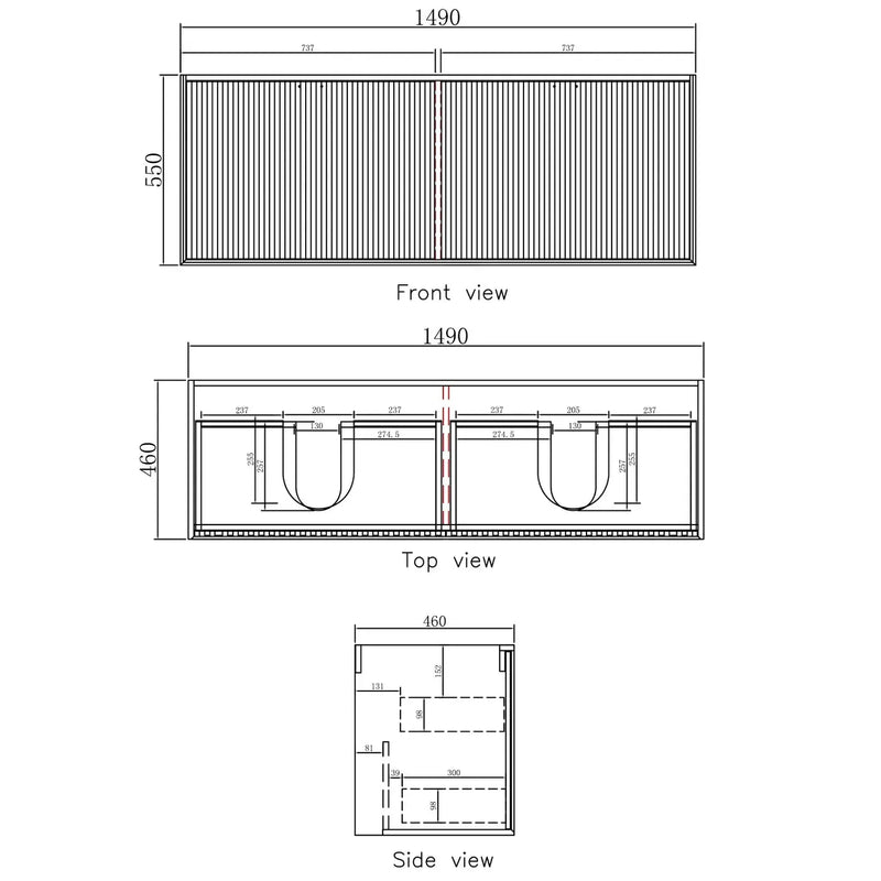 MATTE BLACK MARLO 1500MM DOUBLE BOWL WALL HUNG VANITY FIL Kitchen Bathroom