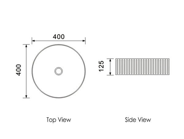 MARLO 400X400X125mm ROUND FLUTED BASIN MATT White/BLACK