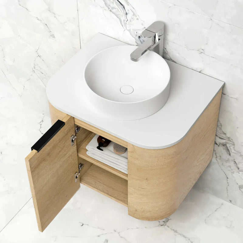 BONDI NATURAL OAK 600X460 CURVE VANITY FIL Kitchen Bathroom