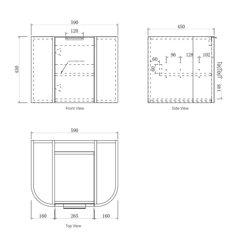 BONDI NATURAL OAK 600X460 CURVE VANITY FIL Kitchen Bathroom