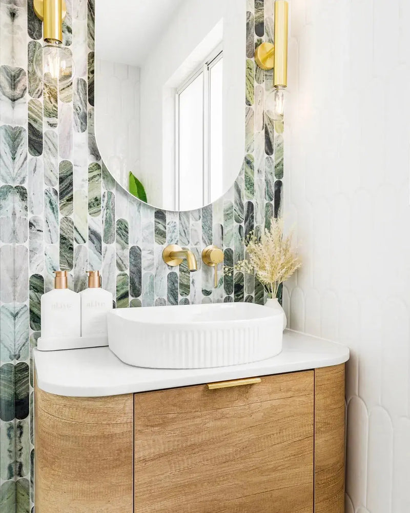 BONDI NATURAL OAK 600X460 CURVE VANITY FIL Kitchen Bathroom