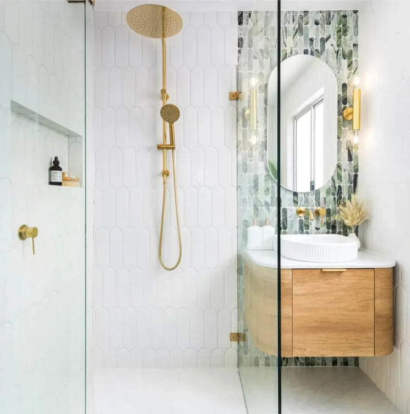 BONDI NATURAL OAK 600X460 CURVE VANITY FIL Kitchen Bathroom