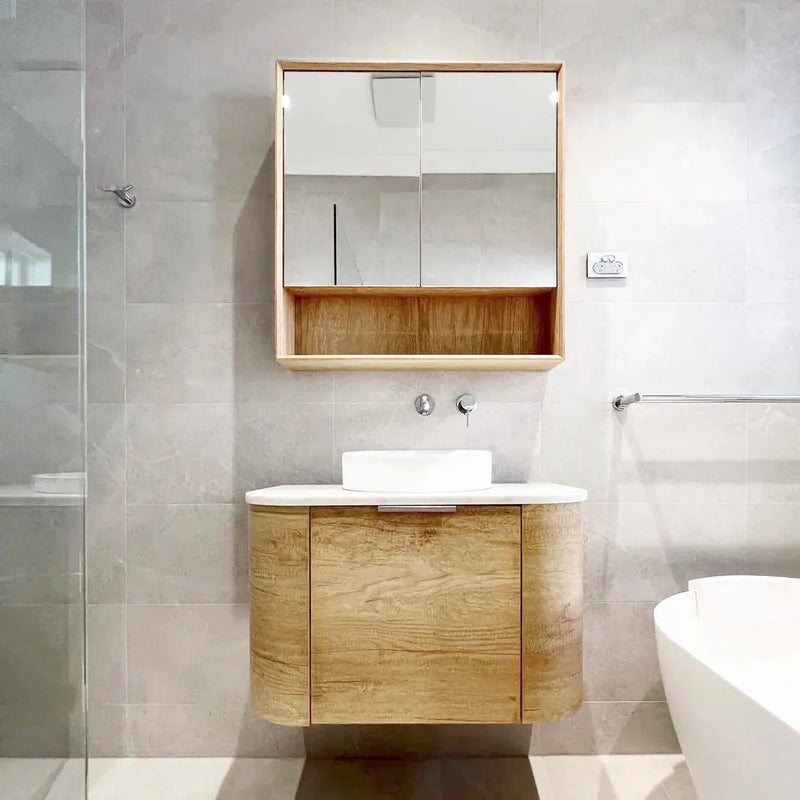 BONDI NATURAL OAK 750X460 CURVE VANITY FIL Kitchen Bathroom