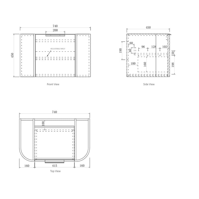 BONDI NATURAL OAK 750X460 CURVE VANITY FIL Kitchen Bathroom