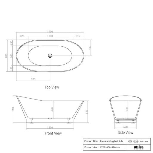 ATTICA LONDON BATH 1700 GLOSS WHITE FIL Kitchen Bathroom
