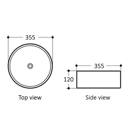 RADIUS ROUND BASIN 355X355 MATT WHITE WITH STRAIGHT EDGE