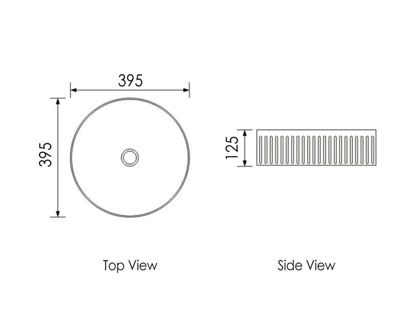 OXFORD 395X395X125mm ROUND FLUTED BASIN White/Black FIL Kitchen Bathroom