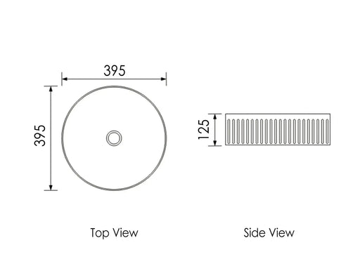 OXFORD 395X395X125mm ROUND FLUTED BASIN White/Black FIL Kitchen Bathroom
