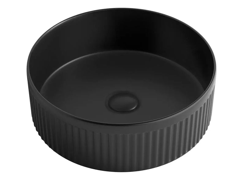 OXFORD 395X395X125mm ROUND FLUTED BASIN White/Black FIL Kitchen Bathroom