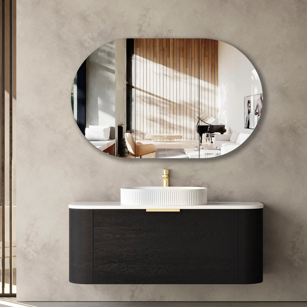 BONDI BLACK OAK 1200X460 CURVE VANITY