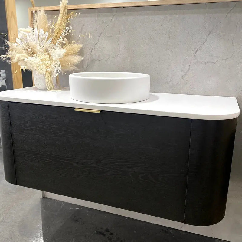 BONDI BLACK OAK 1200X460 CURVE VANITY FIL Kitchen Bathroom