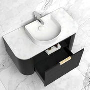 BONDI BLACK OAK 750X460 CURVE VANITY FIL Kitchen Bathroom