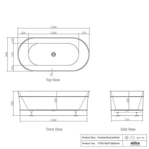 ATTICA BONDI BATH 1700 GLOSS WHITE FIL Kitchen Bathroom