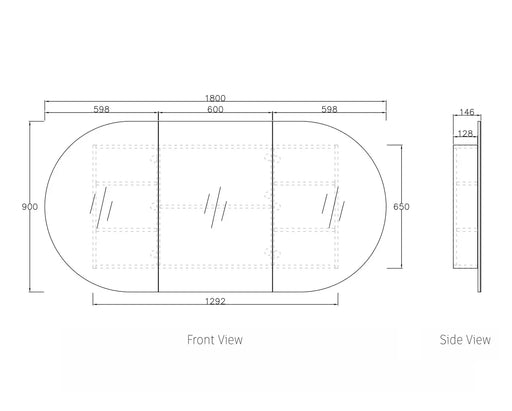 BONDI 1800X900 SHAVING CABINET BLACK OAK FIL Kitchen Bathroom