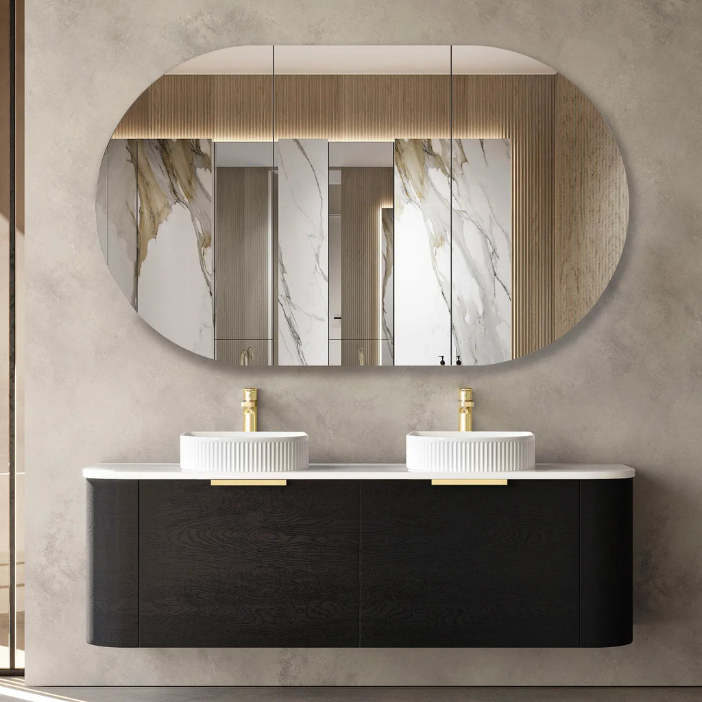 BONDI BLACK OAK 1500X460 CURVE VANITY