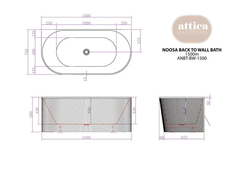 ATTICA NOOSA BATH BTW MULTIFIT 1500 GLOSS WHITE FIL Kitchen Bathroom