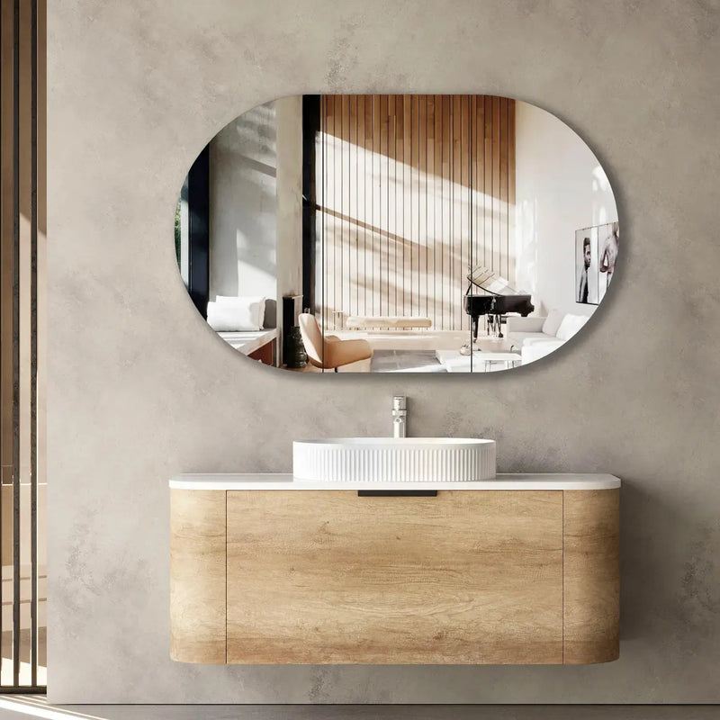 BONDI NATURAL OAK 1200X460 CURVE VANITY FIL Kitchen Bathroom