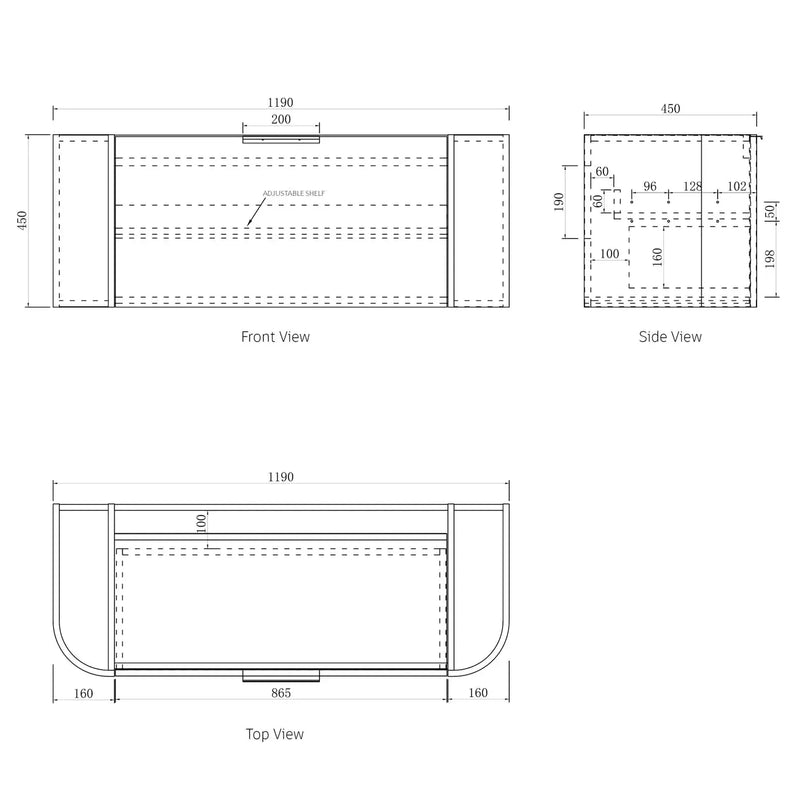 BONDI NATURAL OAK 1200X460 CURVE VANITY FIL Kitchen Bathroom