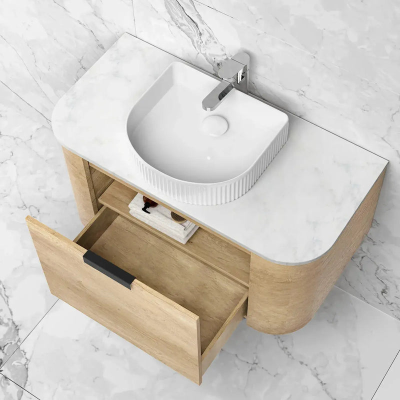BONDI NATURAL OAK 900X460 CURVE VANITY FIL Kitchen Bathroom